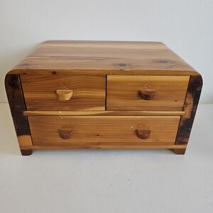 Vtg Cedar Wood 3 Drawer Chest Box Jewelry Desk Organizer Barber Ellis Stationary